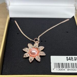 Rose Gold Flower Pendant Necklace with Pink Center